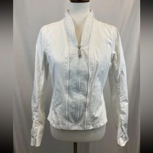 ELIE TAHARI Women's $398 White YASMINE Mesh Lined Zip Up Jacket Sz M